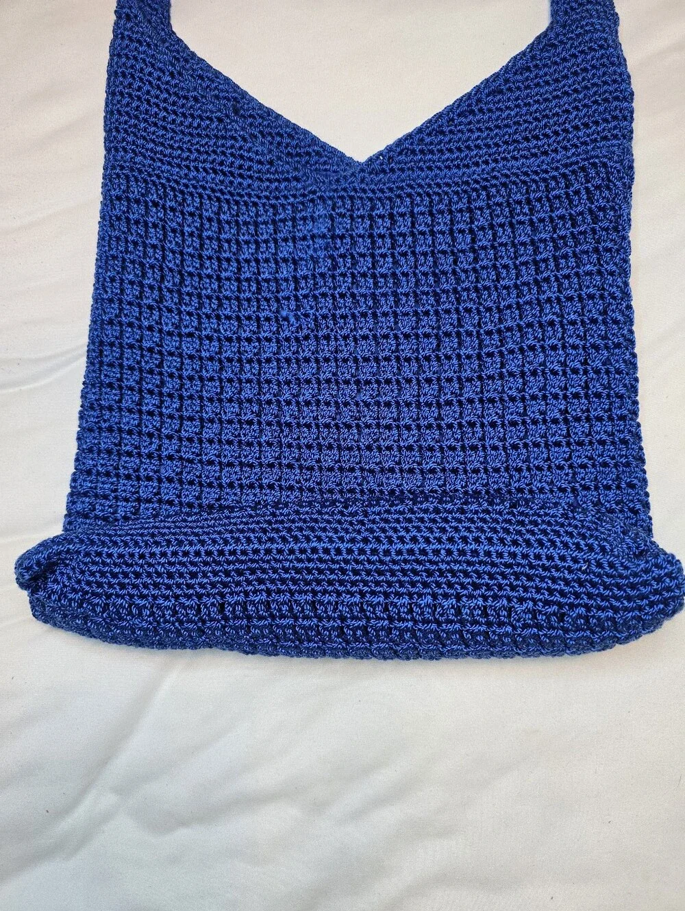Vintage Jacqueline Ferrar Royal Blue Crochet Shoulder Bag Boho Hobo Tote